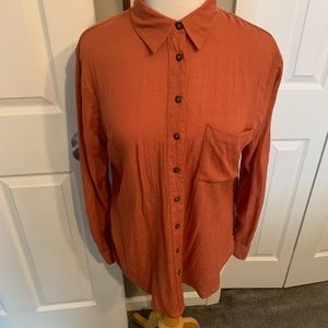 Free People Orange Button Down Top